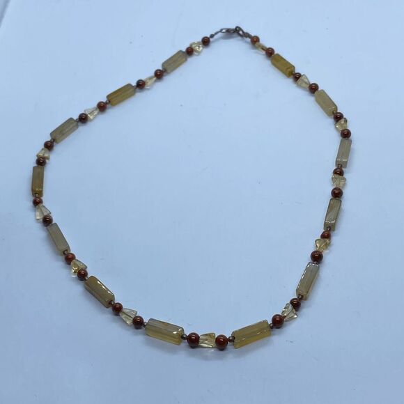 Unique Vintage Sterling Silver, Glass & Stone Beaded Necklace - Picture 2 of 5